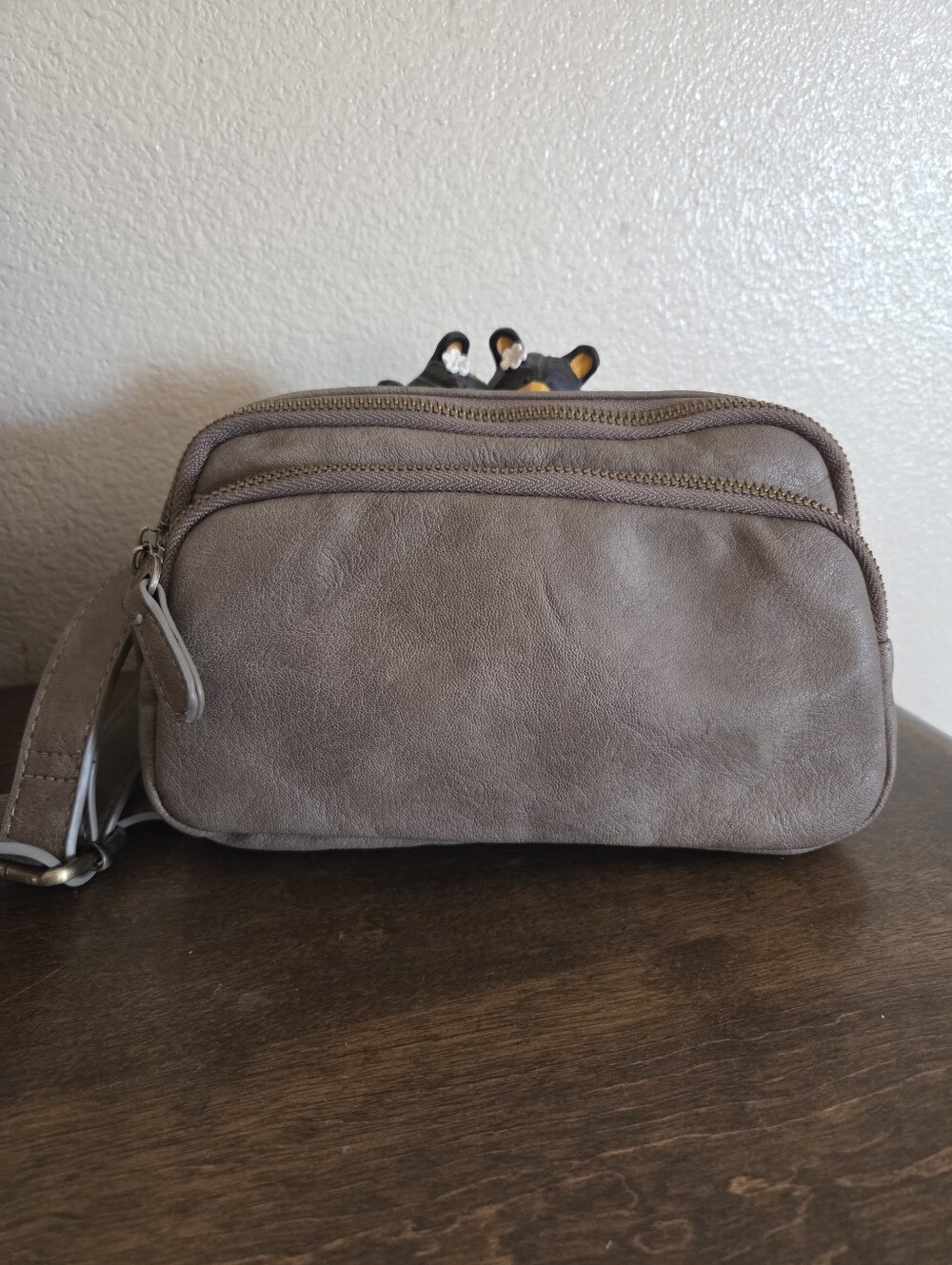 Kylie Double Zip Sling Taupe Belt Bag by Joy Susan